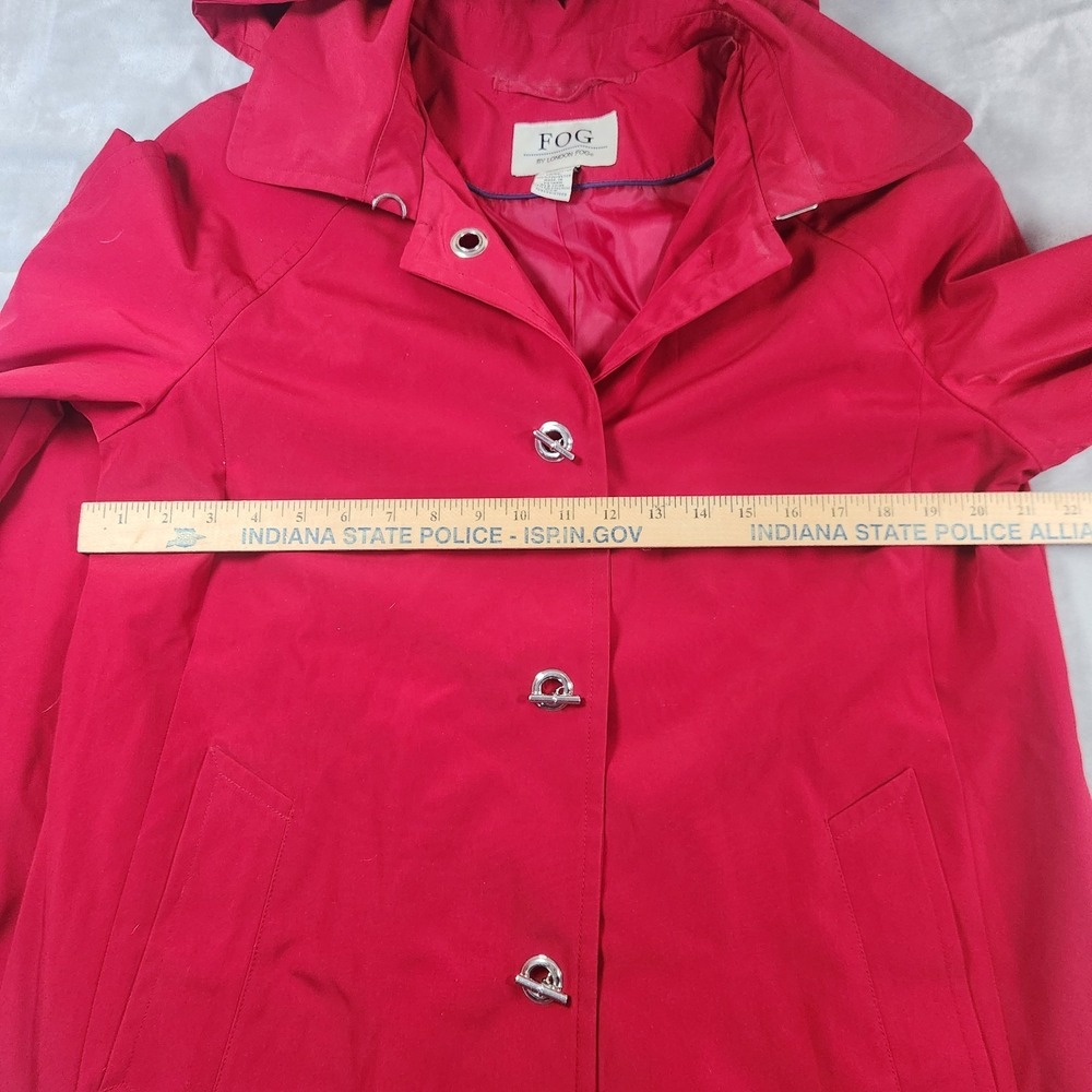 Fog by London Fog Red Trench Coat Womens Size  L Removable Hood Outerwear Jacket - Picture 5 of 7